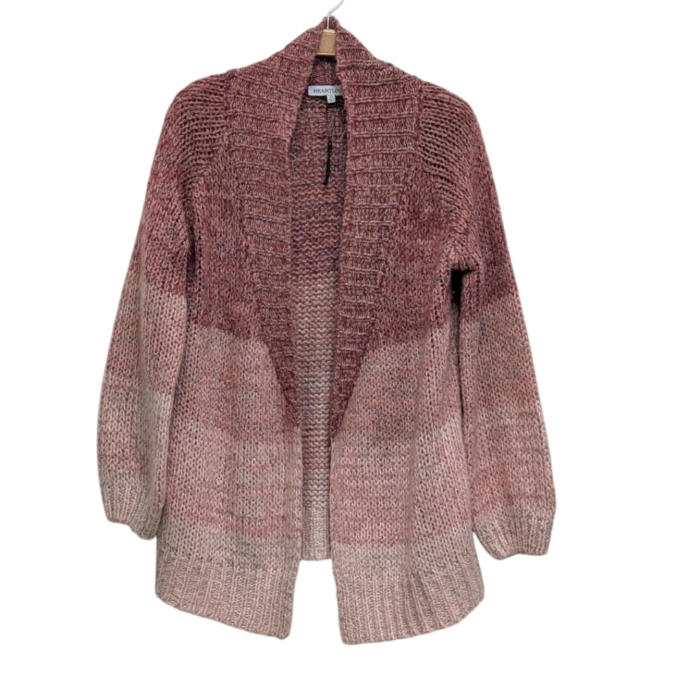 Heartloom Anthropologie Colorblock Pink Mauve Knit Cozy Cardigan XS